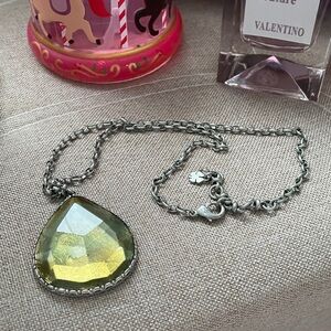 ✨Vintage Lucky Brand Silver Necklace w/Green Stone✨Preloved